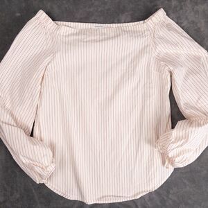 Aritzia Babaton Off Shoulder Ivory Red Stripe Top Womens Size Medium